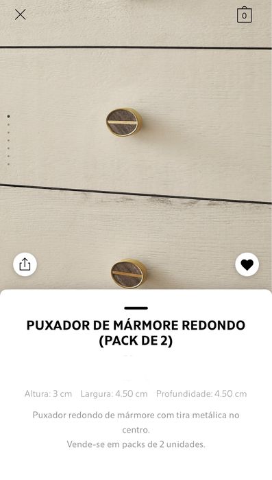 PUXADOR DE MÁRMORE REDONDO (PACK DE 2) Zara Home NOVO
