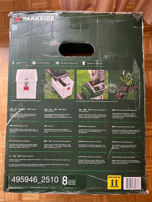 Rozdrabniacz walcowy elektryczny do gałęzi Parkside PEWH 2800 A1 495946 2400 A1 NOWY