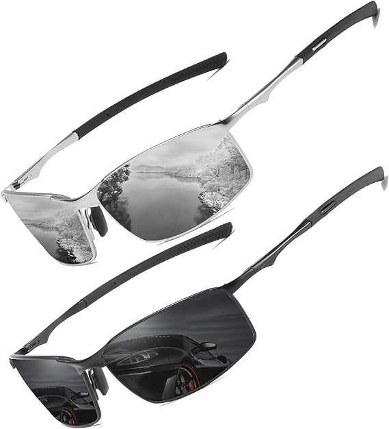 LEDING&BEST 2x Okulary przeciwsłoneczne pilotka, polaryzacyjne srebrne