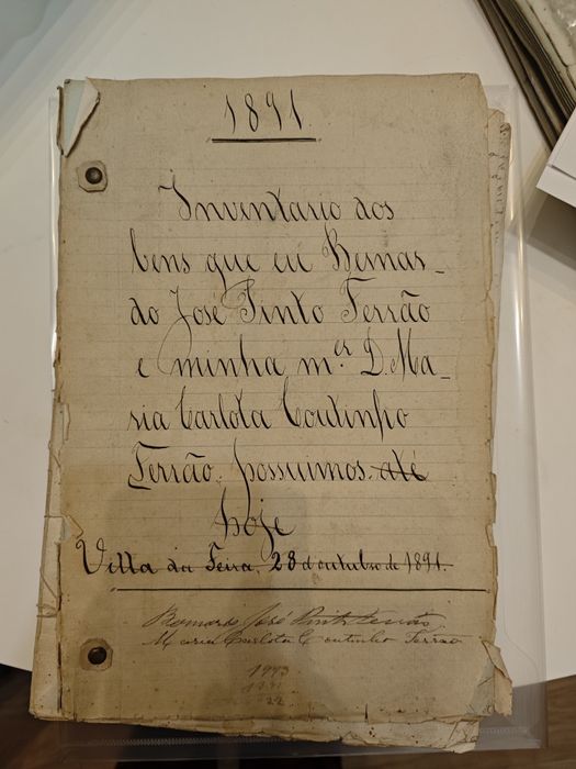 Manuscrito inventário bens 1891