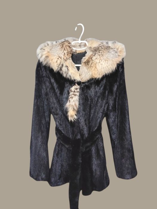 Ог 108см. Норковая шуба с рысью. Натуральная шуба