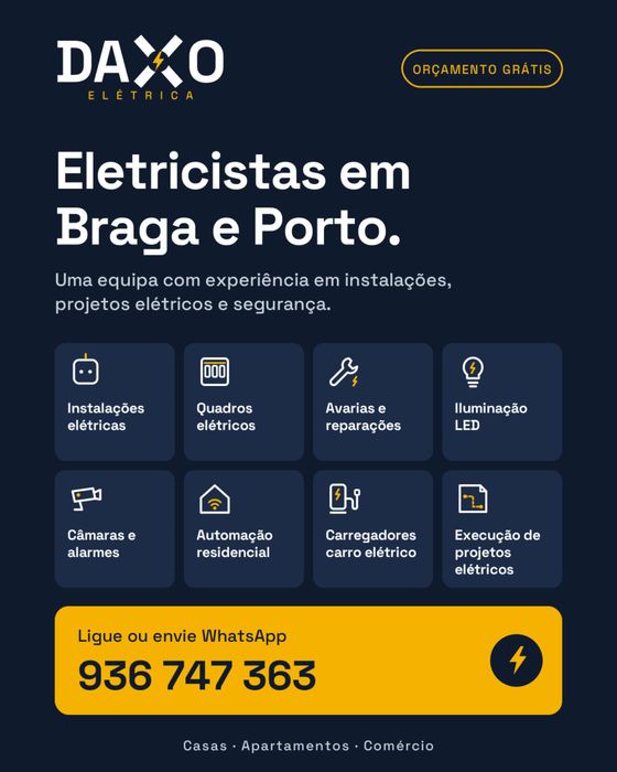 Eletricistas diaponíveis em Braga, Porto e toda região Norte.