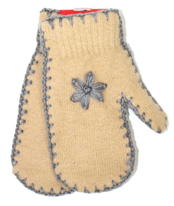 Rękawiczki wygodne ciepłe z jednym palcem z wełną i angorą beżowe