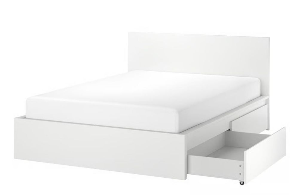 Cama IKEA MALM 180x200 branca c/ 4 gavetas + estrado pronta a levantar