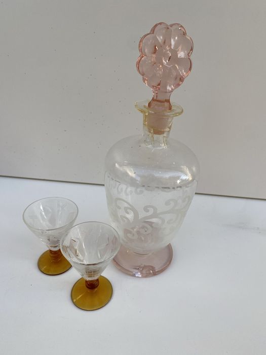 Jarra licor antiga + 2 copos (cristal fino)