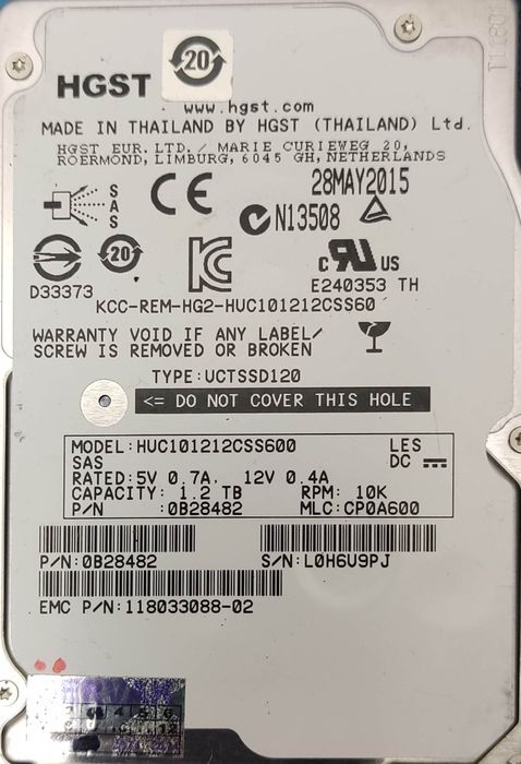 HHD 2.5 HGST 1.2 TB 10K SAS