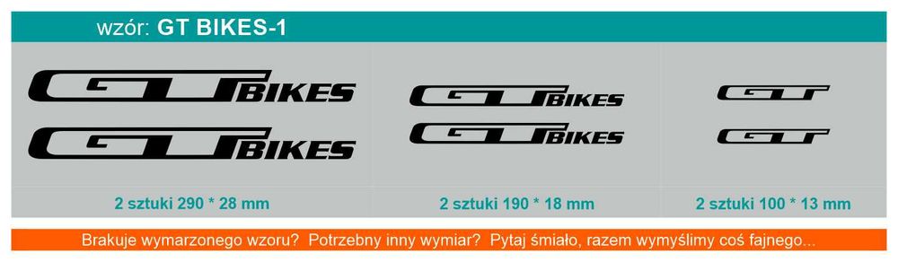 GT BIKES naklejki zastępcze na rower komplet 6 sztuk