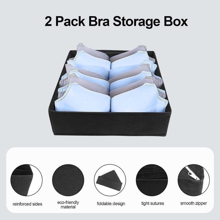 Pudełka, organizery na biustonosze, bieliznę 2 szt, kolor czarny