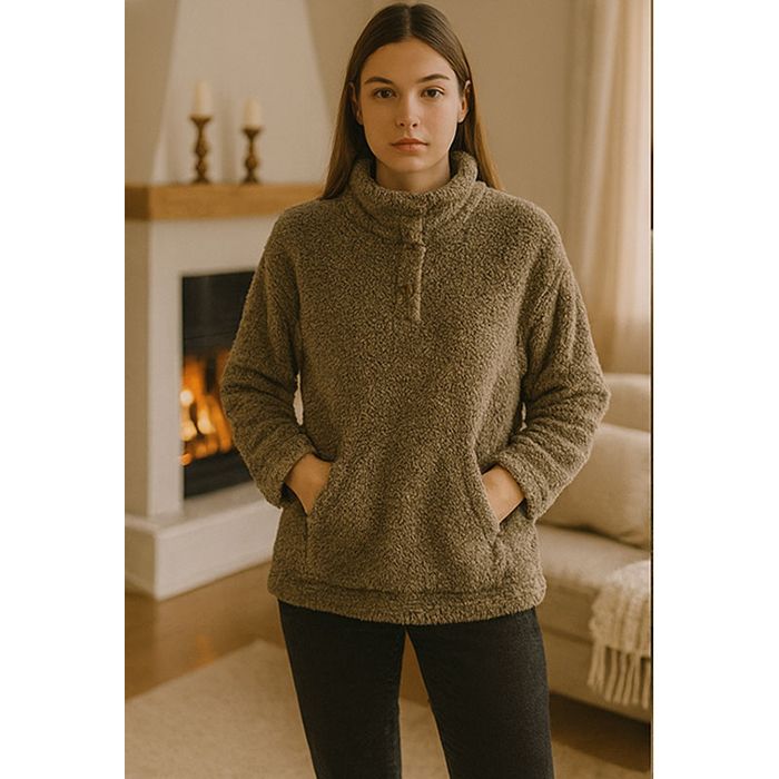 Khaki pluszowa bluza sweter damski L