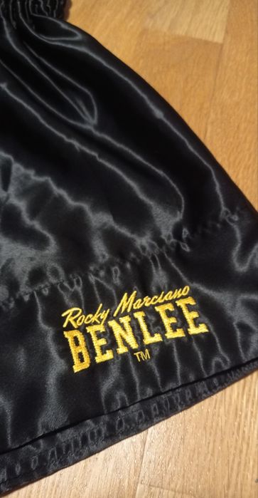 BenLee Rocky Marciano czarne satynowe spodenki do boksu tajskiego Benlee Uni Thai r.M
