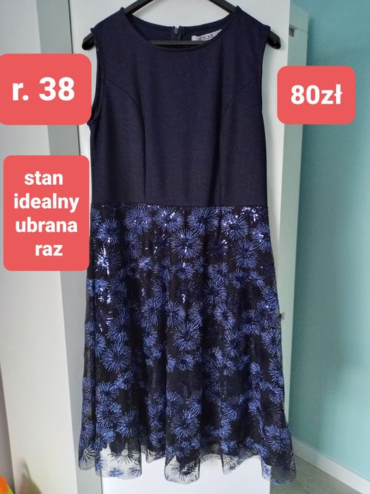 Sukienka r. 38 stan idealny granat cekiny