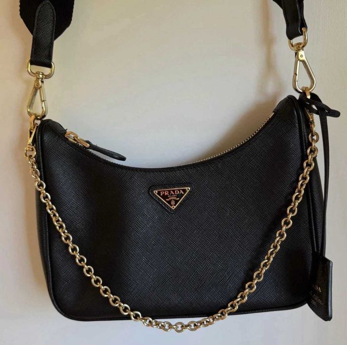 Bolsa de ombro Prada 2005 Reissue em pele Saffiano preta