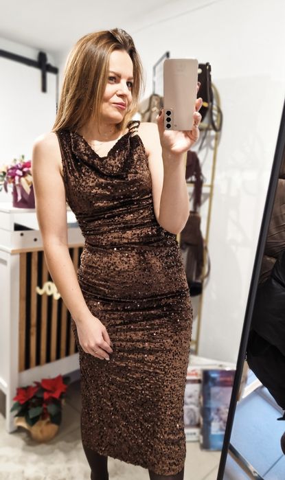 Sukienka czekoladowa wesele sylwester midi Varlesca chicaca XS S