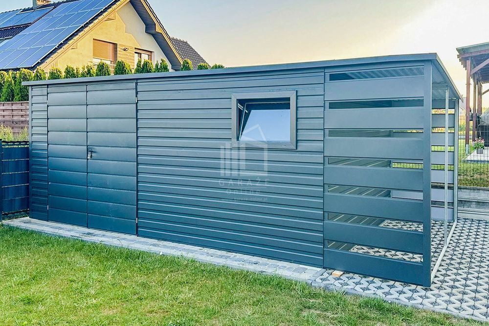 Schowek - Domek Ogrodowy 4,5X2M + Wiata 1M - Brama Okno Dach Id617