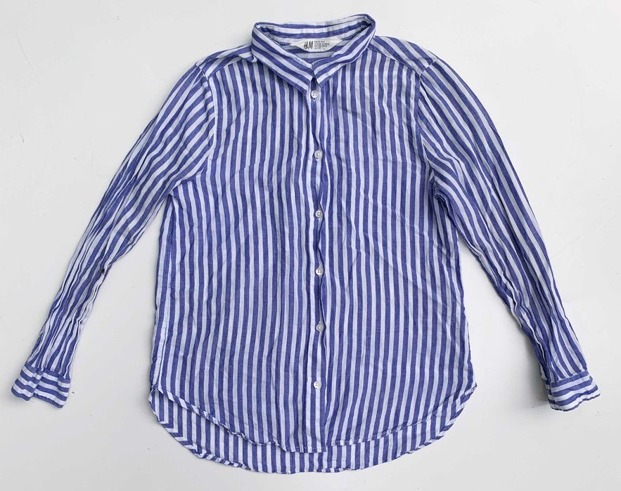 Koszula Paski H&M 152 cm 11 12 lat Paseczki Biała Niebieska