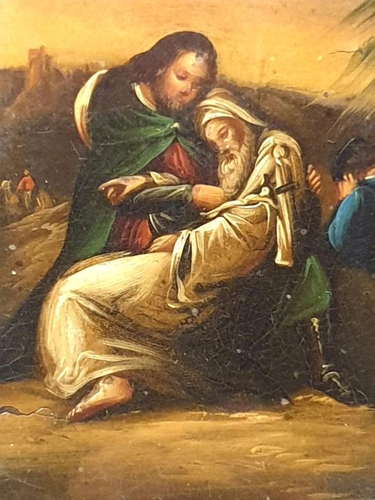 A Peregrinação completada - antiga pintura miniatura em óleo