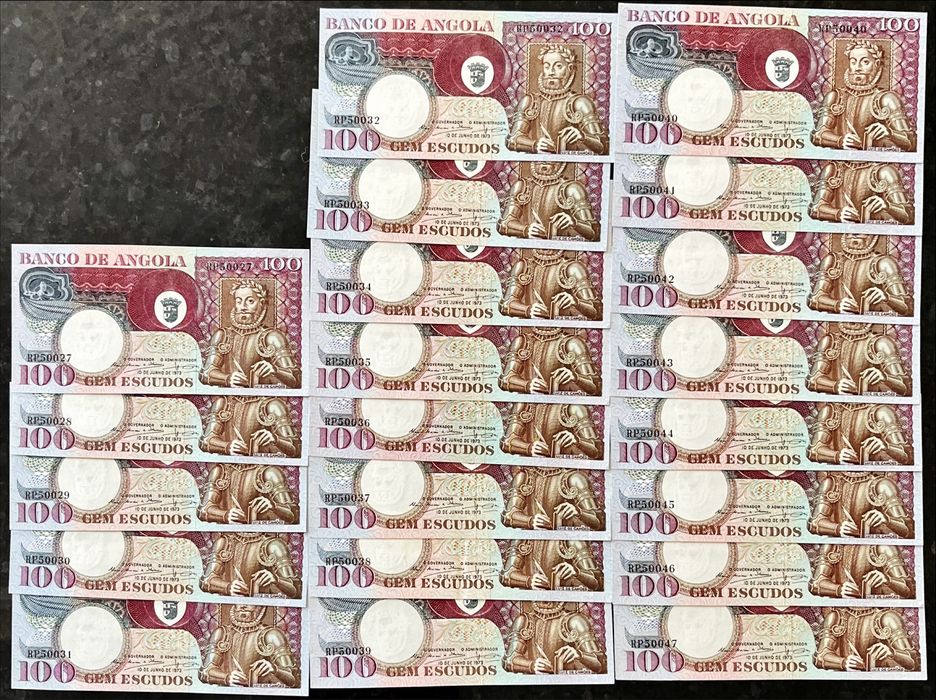 Lote de notas Angola Portuguesa com numeração seguida + capicua!