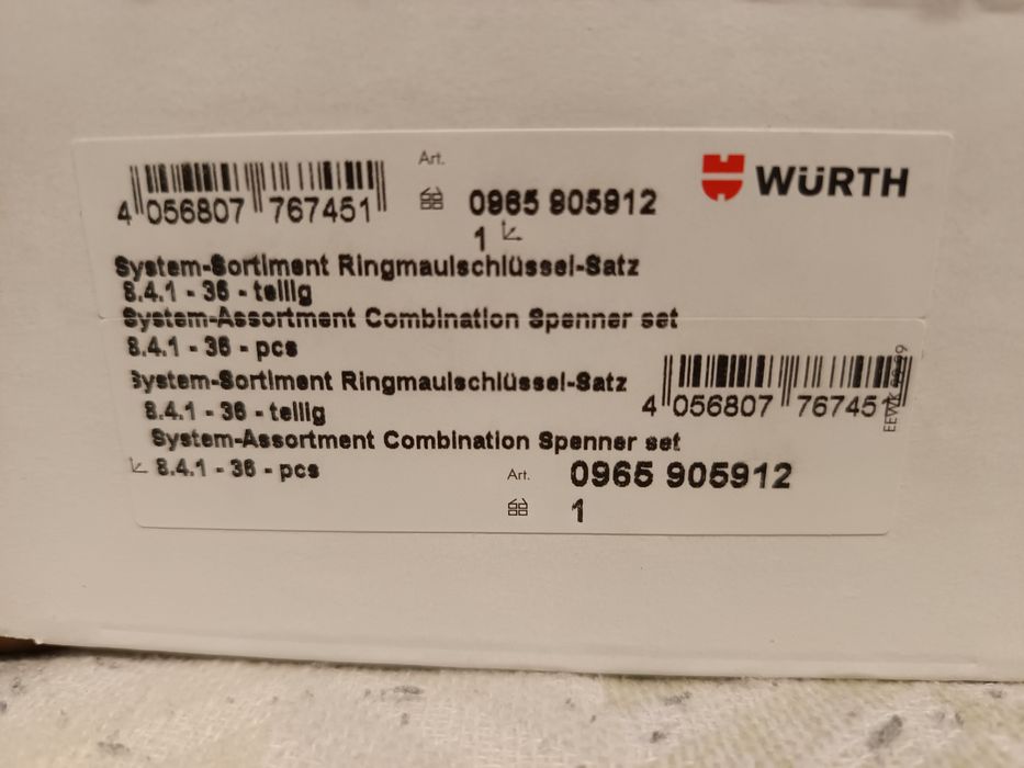 WURTH !!! Zestaw profesjonalnych kluczy !!! Wkład do wózka !!