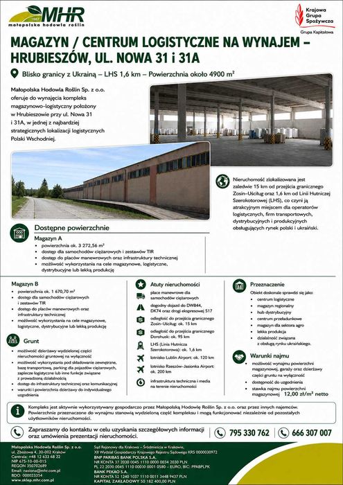 MAGAZYN / CENTRUM LOGISTYCZNE na wynajem – Hrubieszów ul. Nowa 31 i 31a