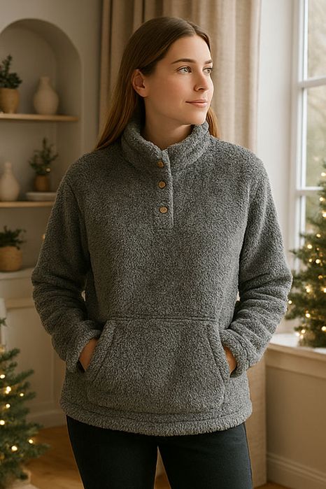 Szara pluszowa bluza sweter damski XL