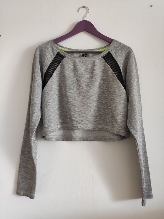 Crop top bluzka krótka sweterek cienki M 38 10 szary czarny