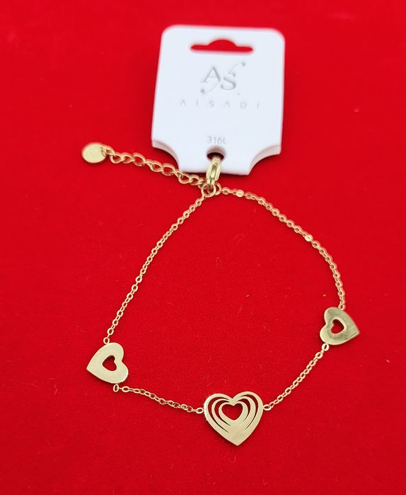 Bransoletka na rękę serca złoty stal nierdzewna