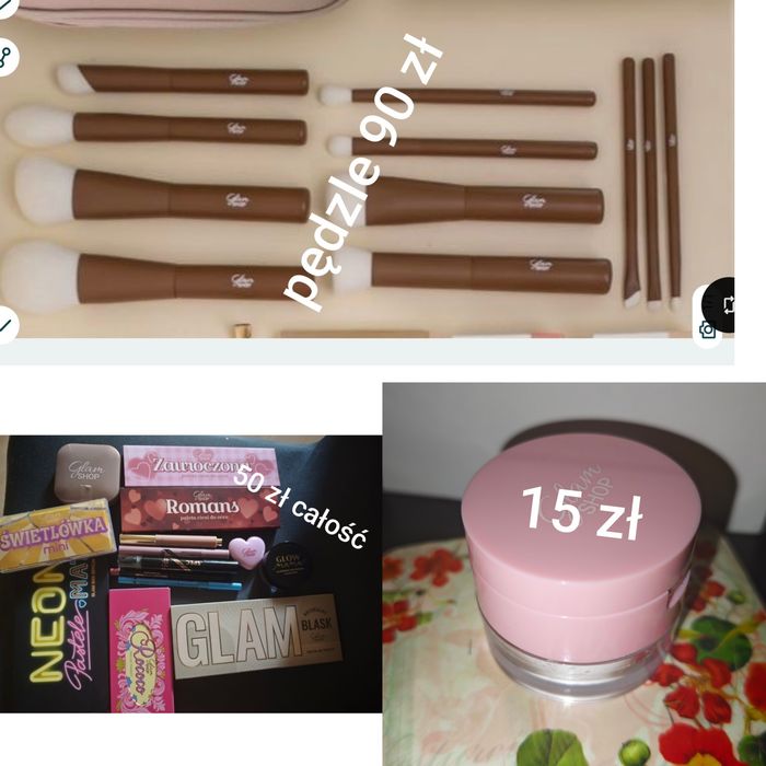 Glamshop pędzle  z kuferka,zestaw kosmetyków ,puder joy mini