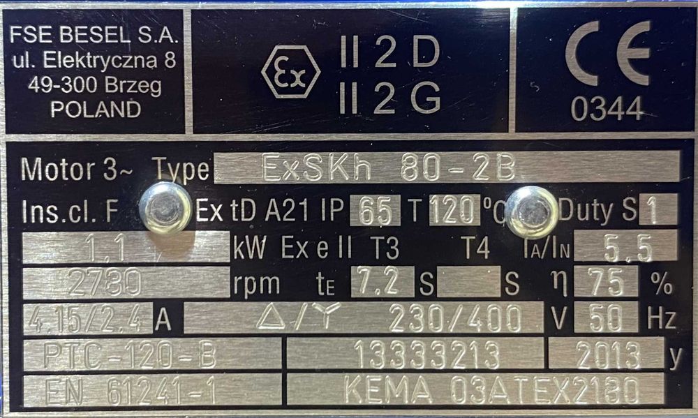 silnik elektryczny 1,1kW 2780obr. 3fazowy BESEL B5