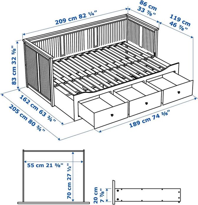 IKEA HEMNES – Cama branca com 3 gavetas | 80x200 cm