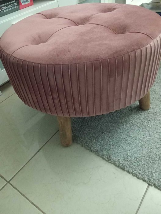 Puff XL Rosa Velho em Veludo (60cm) - Estilo Capitonê - NOVO