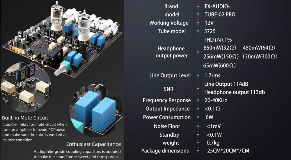 Підсилювач для навушників, попередній підсилювач FX-AUDIO TUBE-02 PROm