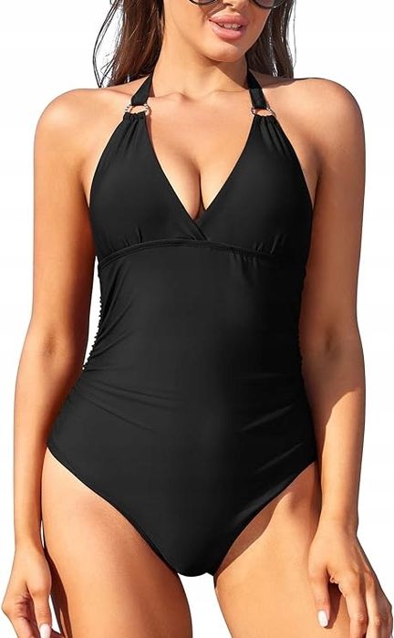Shekini Jednoczęściowy Strój Kąpielowy Typu Halter Czarny Rozmiar S