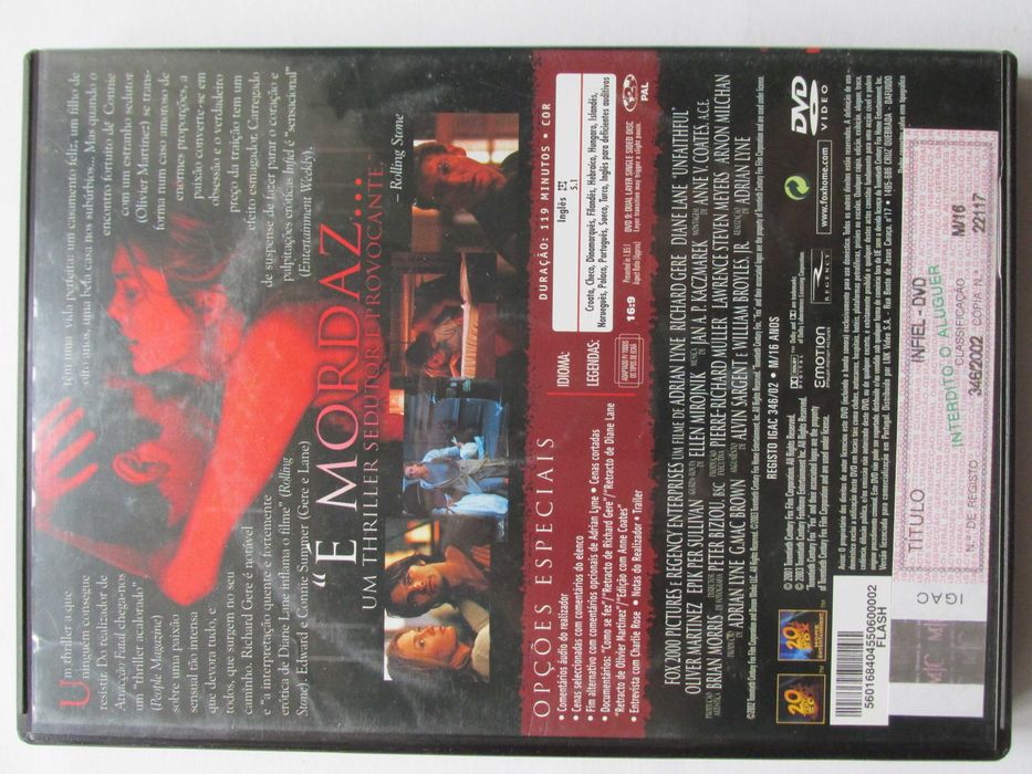 DVD Infiel, Adrian Lyne, Olivier Martinez, Richard Gere, Diane Lane