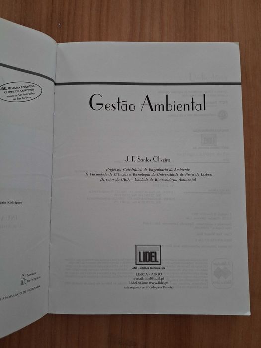Livro Gestão Ambiental – J. F. Santos Oliveira (Lidel) – Como Novo