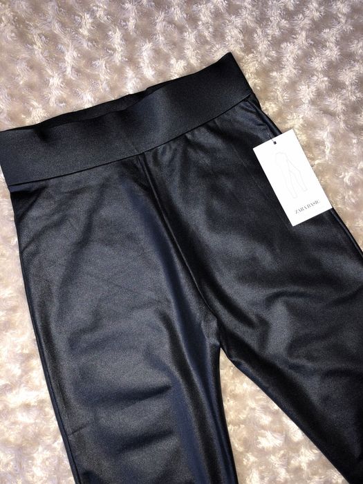 Zara Basic legginsy z połyskiem szeroka guma wysoki stan modelujące S