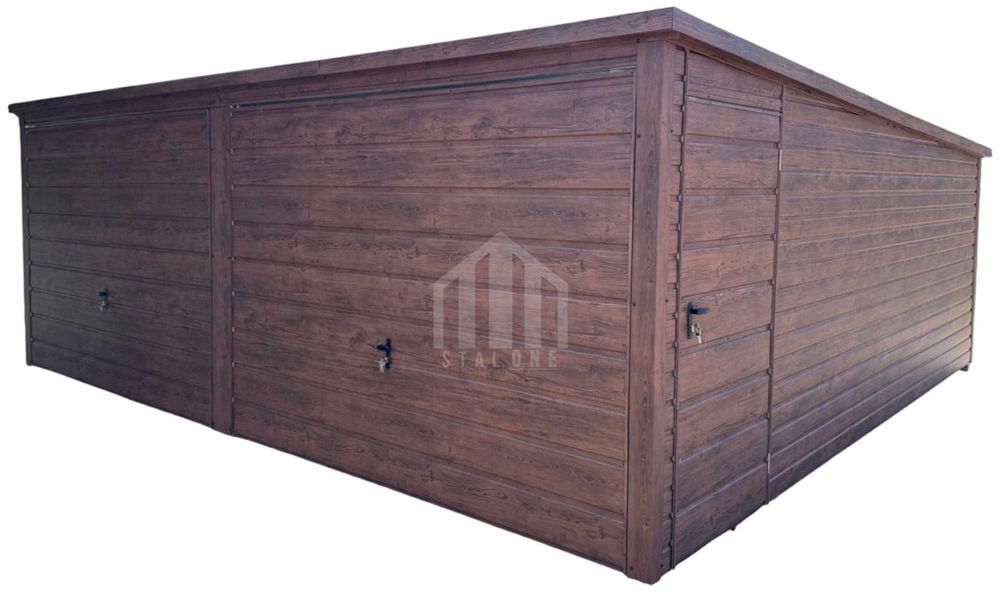 Garaż blaszany 6x5m - 2x brama uchylna - drzwi - drewnopodobny SO128