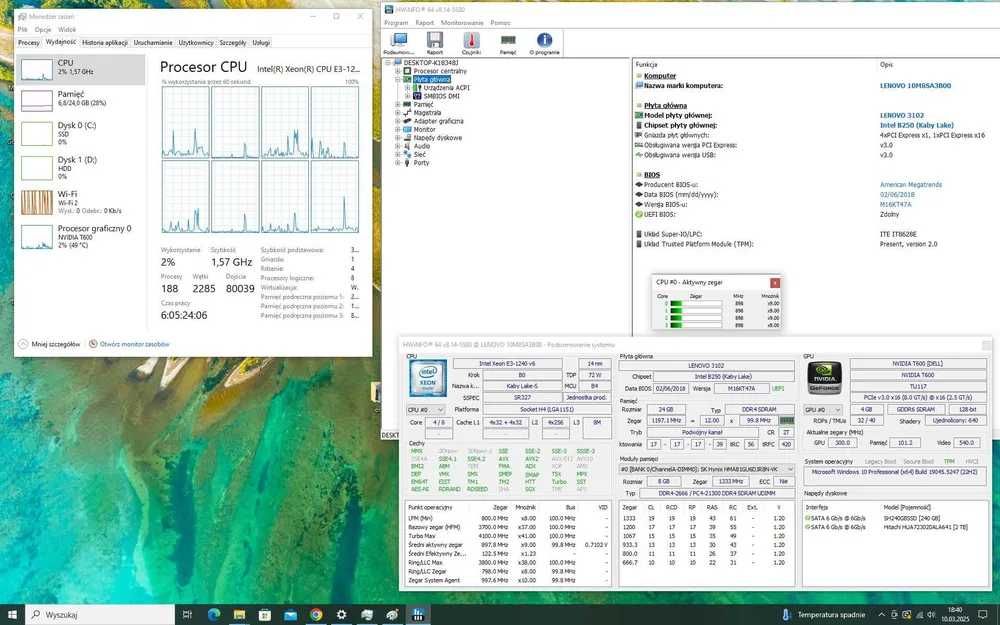Komputer Lenovo  M710s (E3-1240v6,24GB RAM,T600 4GB, 256GB+2TB) 23"
