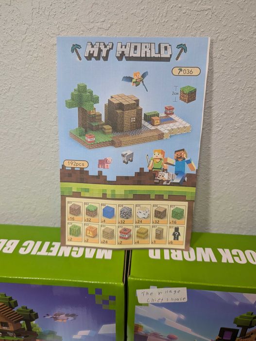 Великий Магнітний Конструктор Minecraft 192шт + 6 Фігурок Будиночок