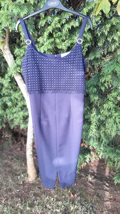 Conjunto vestido e casaco azul marinh t.42 novo atelier" Marian Palma"