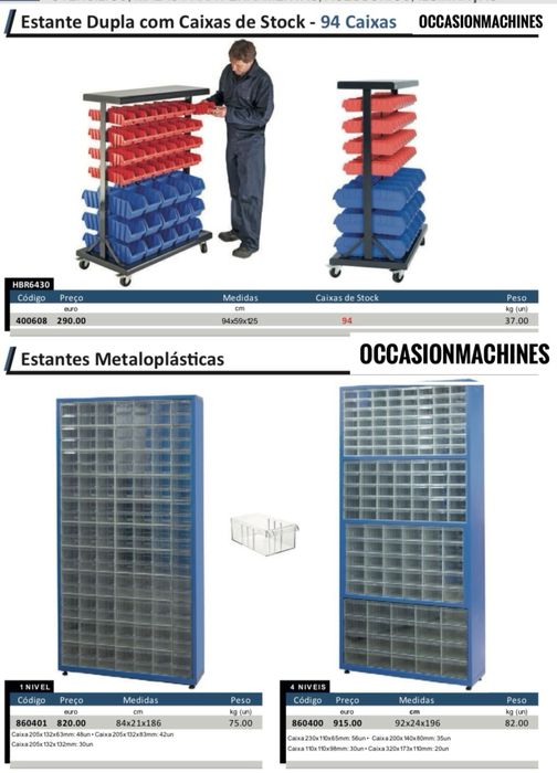 Estantes com caixas de stock/ estantes metaloplasticas
