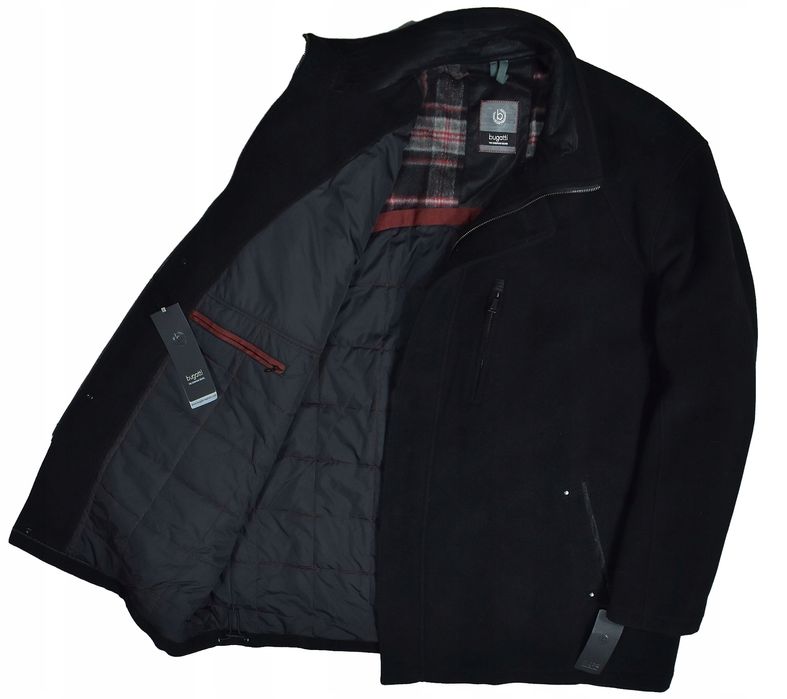 Bugatti Czarny Wełniano Kaszmirowy Płaszcz Męski Plus Size 70