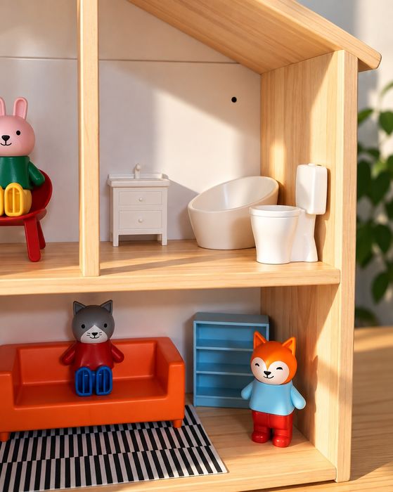 Domek/półka ścienna +meble i figurki IKEA