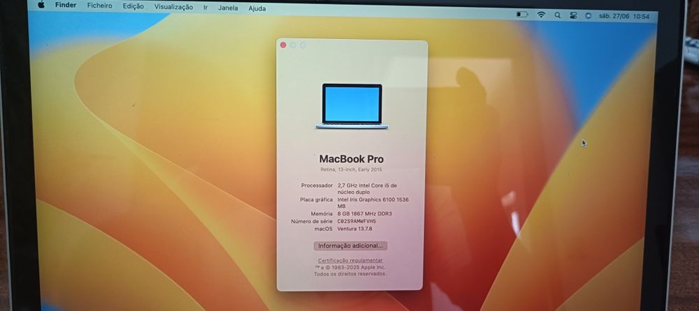 MacBook Pro Retina 13 2015 | i5 | 8GB RAM | SSD 128GB | Ventura