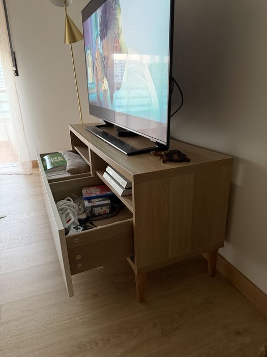 Móvel de TV c/gavetas, ef carvalho c/velatura branca/Lappviken branco, 120x42x48 cm