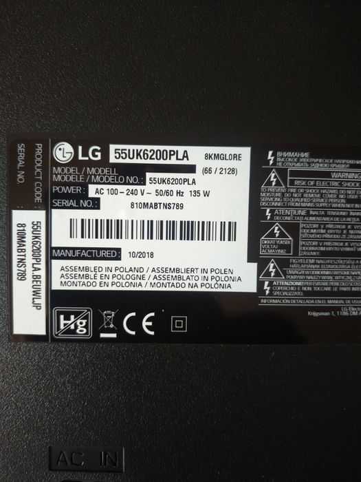 Smart TV led LG 55 polegadas (140cm) ecrã partido