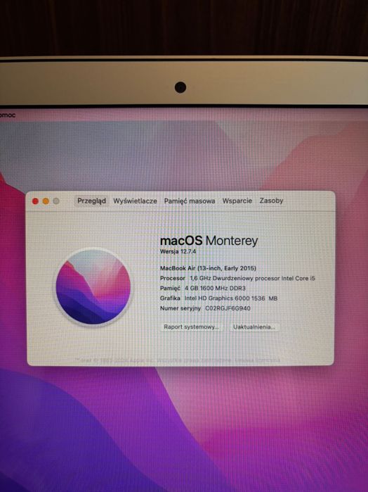 MacBook Air 13” Early 2015 (A1466) – 4GB RAM, 128GB SSD – stan idealny