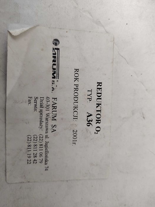 Reduktor tlenowy O2 typ A-36 używane