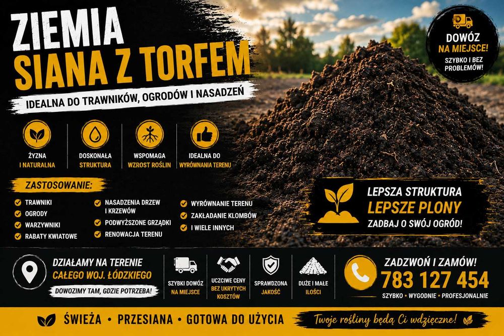 Ziemia ogrodowa przesiewana z torfem transport od 1 tony
