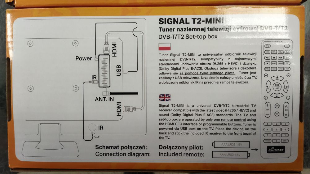 NOWY Tuner dekoder DVB-T mini Signal dvbt2 hevc h265. Tuner naziemnej