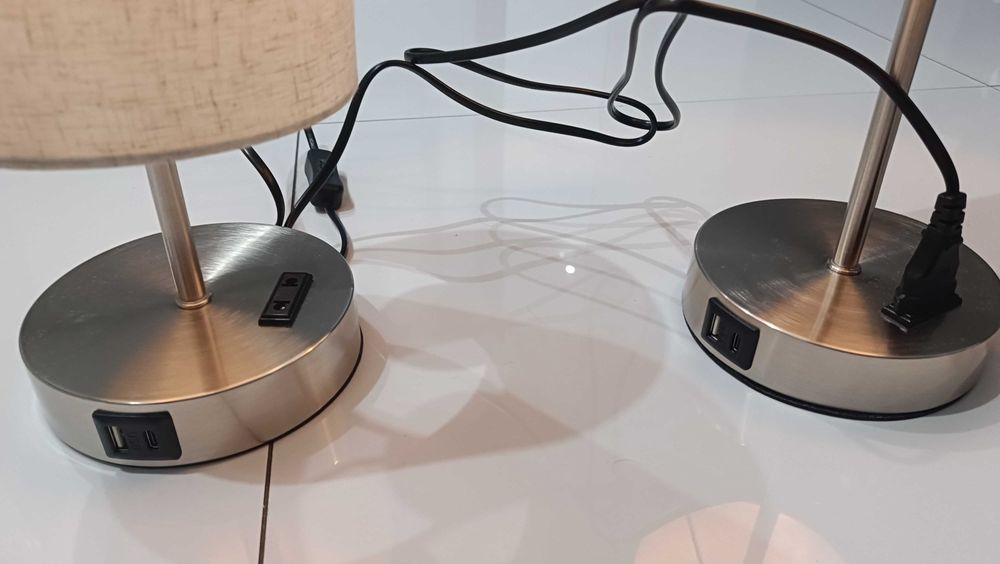 2x  lampka nocna beże i brązu 2 porty usb ładowarka do telefonu